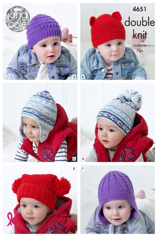 King Cole Cherish & Cherished DK Pattern 4651 - Children's Hats