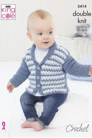 King Cole Big Value Baby DK Pattern 5414 - Crochet Baby Boy's Jacket, Hat & Blanket