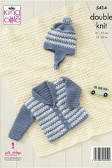 King Cole Big Value Baby DK Pattern 5414 - Crochet Baby Boy's Jacket, Hat & Blanket