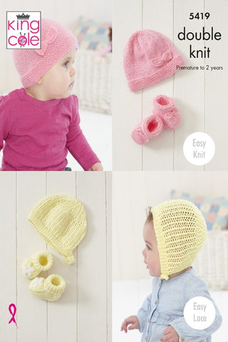 King Cole Comfort DK Pattern 5419 - Babies Hat & Bootee Sets