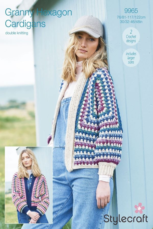 Stylecraft Granny Hexagon Cardigans Crochet Pattern 9965 Crafty